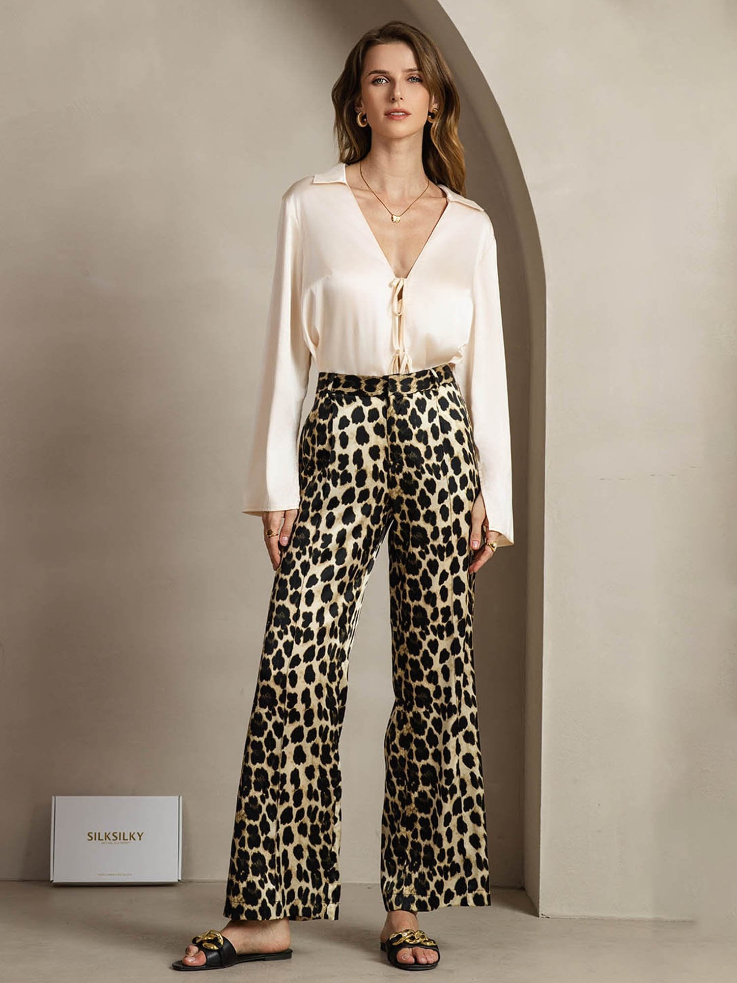 [فهد] SilkSilky-SA 19Momme الحرير Womens Pants 006