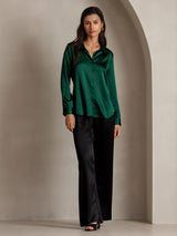 [أخضر غامق] SilkSilky-SA Long Sleeve Lapel Collar بلايز نسائية 005