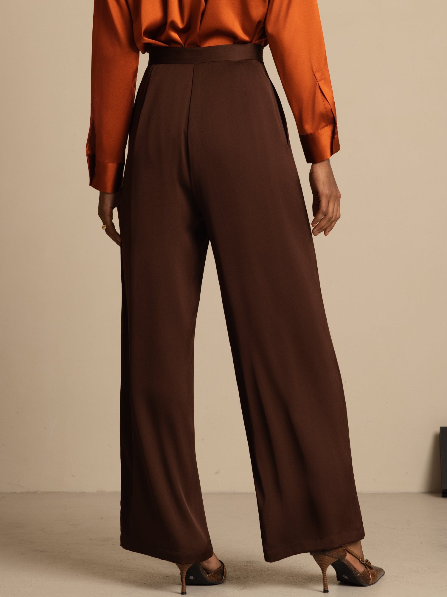 [شوكولاتة داكنة] SilkSilky-SA 19Momme الحرير Womens Pants 004