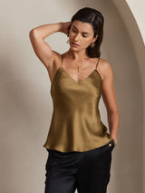 [قهوة] SilkSilky-SA Spaghetti Strap V Neck كامي 001
