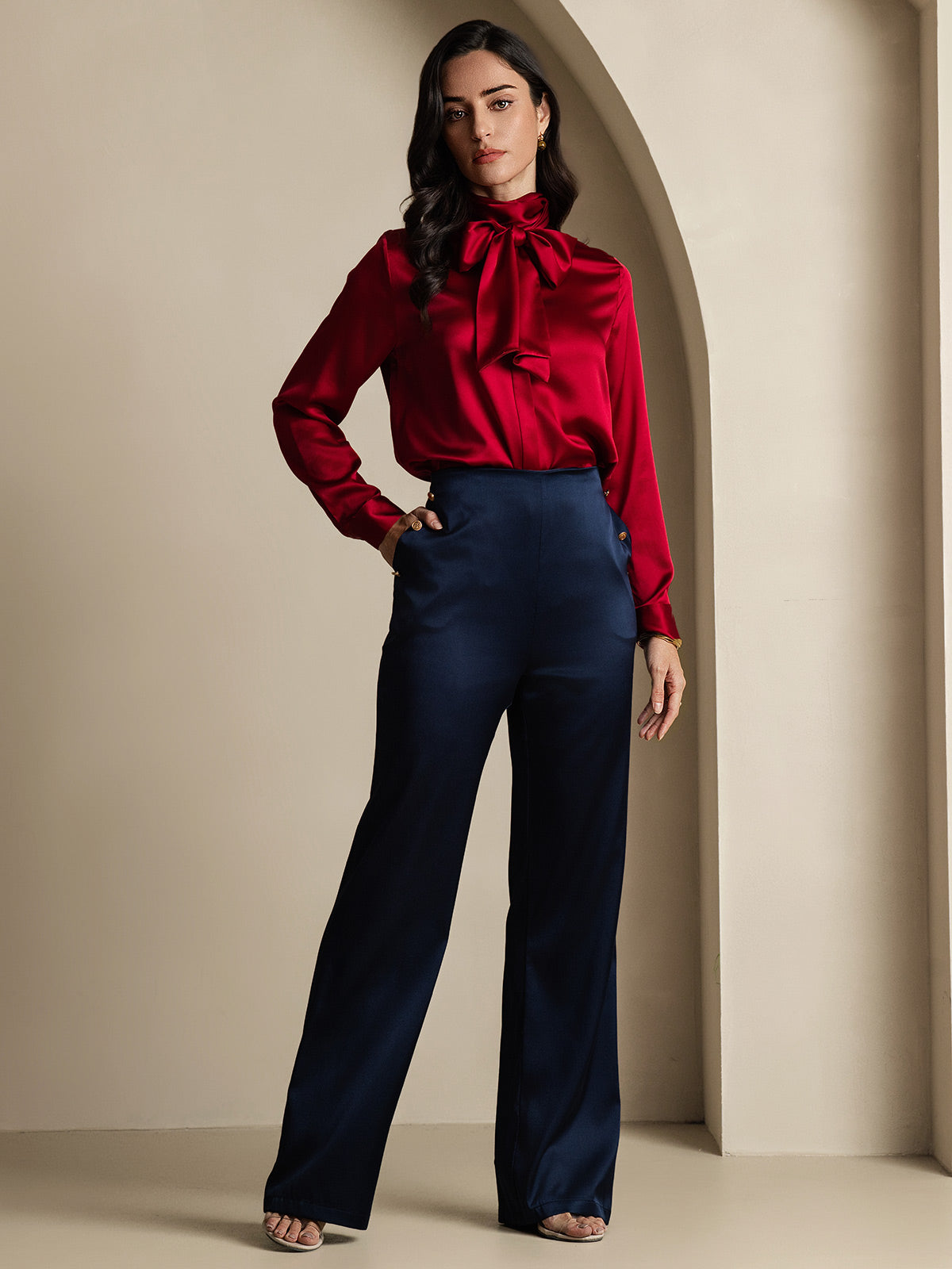 [أزرق غامق] SilkSilky-SA 19Momme الحرير Womens Pants 001