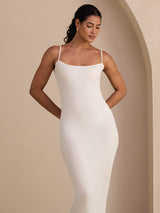 [أبيض] SilkSilky-SA Spaghetti Strap Square Neck فساتين نسائية 003