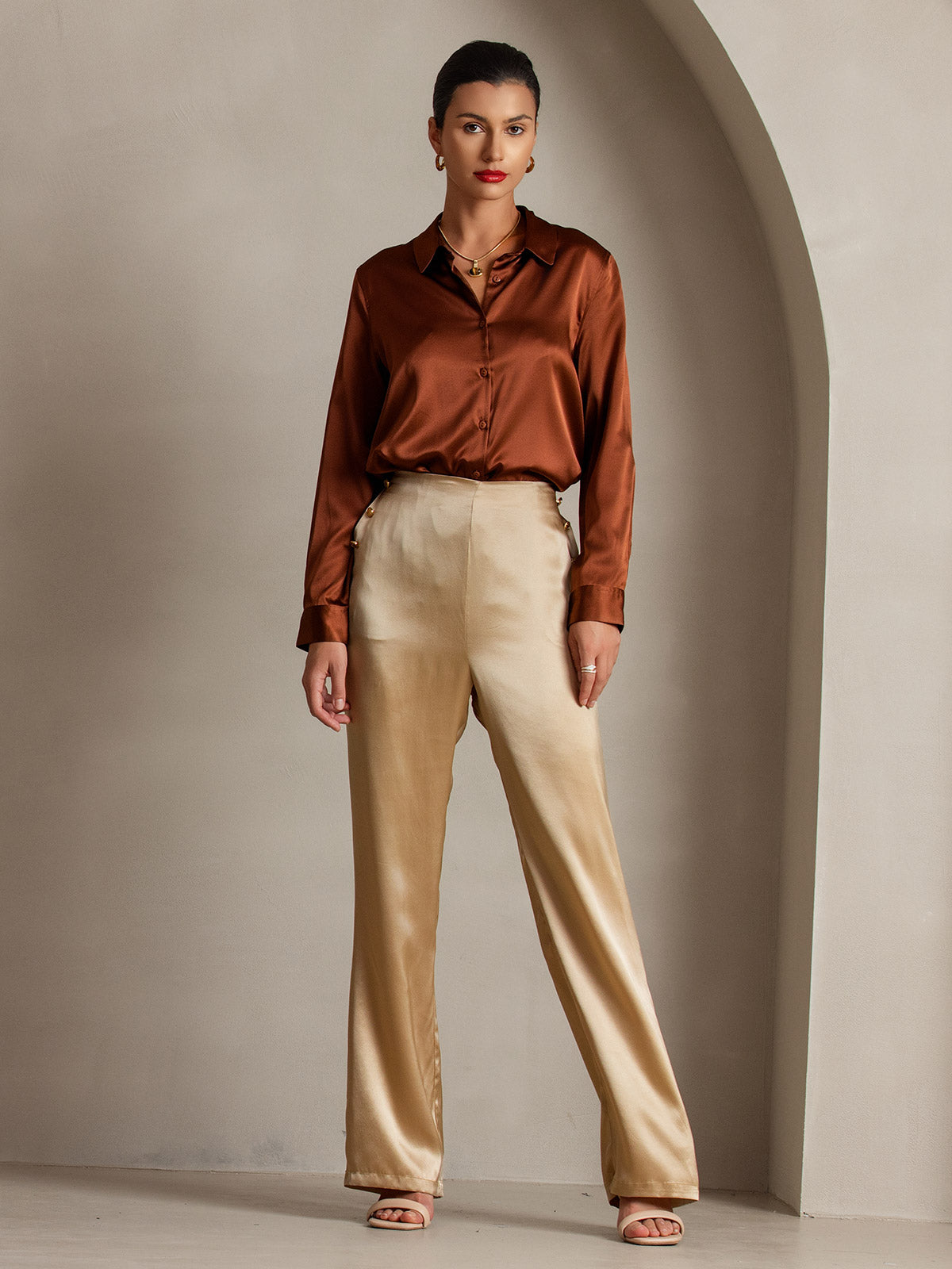 SilkSilky-SA 19Momme الحرير Womens Pants شامبانيا 007