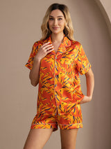 [كلب برتقالي] SilkSilky-SA Short Sleeve Lapel Collar طقم بيجامة نسائي 004