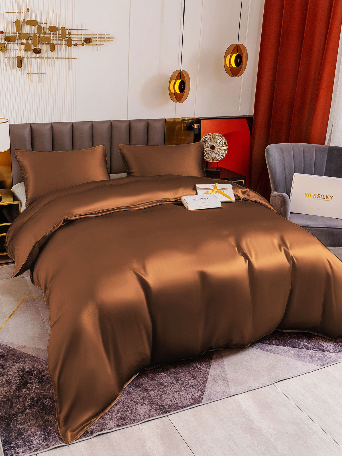 SilkSilky SA 19Momme الحرير الخالص Bedding Set شامبانيا 022