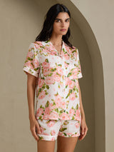 [فاوانيا بيضاء] SilkSilky-SA Short Sleeve Notch Collar طقم بيجامة نسائي 003