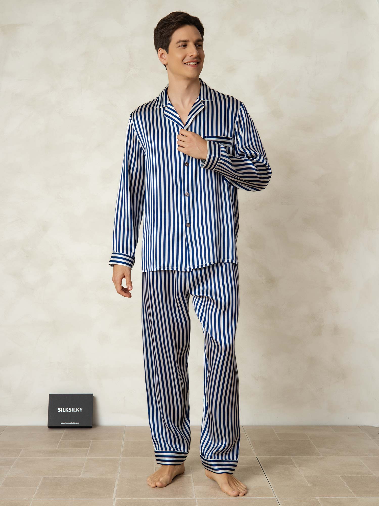 [الخط البحري] SilkSilky-SA 19Momme الحرير الخالص Mens Pajamas 007