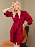 SilkSilky-SA-الحرير-الخالص-نصف-الأكمام-Womens-Robe-خمر-001