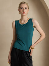 [أخضر غامق] SilkSilky-SA Sleeveless Round Neck تي شيرت نسائية 001