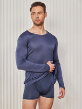[أزرق غامق] SilkSilky-SA Long Sleeve Round Neck تي شيرت رجالي 003