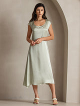 [اخضر فاتح] SilkSilky-SA Cap Sleeve فساتين نسائية 005