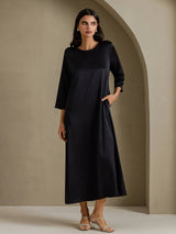 [أسود] SilkSilky-SA 3/4 Sleeve Round Neck فساتين نسائية 001