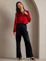 [أحمر] SilkSilky-SA Long Sleeve Lapel Collar بلايز نسائية 005