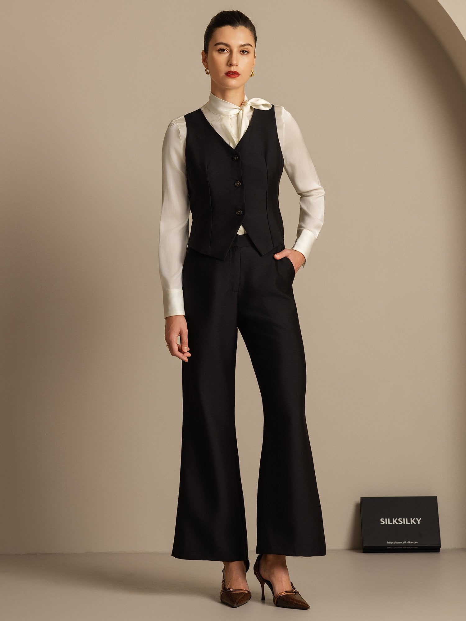 [أسود] SilkSilky-SA 32Momme الحرير Womens Pants 006,