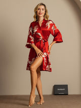 [احمر غامق] SilkSilky-SA 3/4 Sleeve رداء حمام نسائي 008