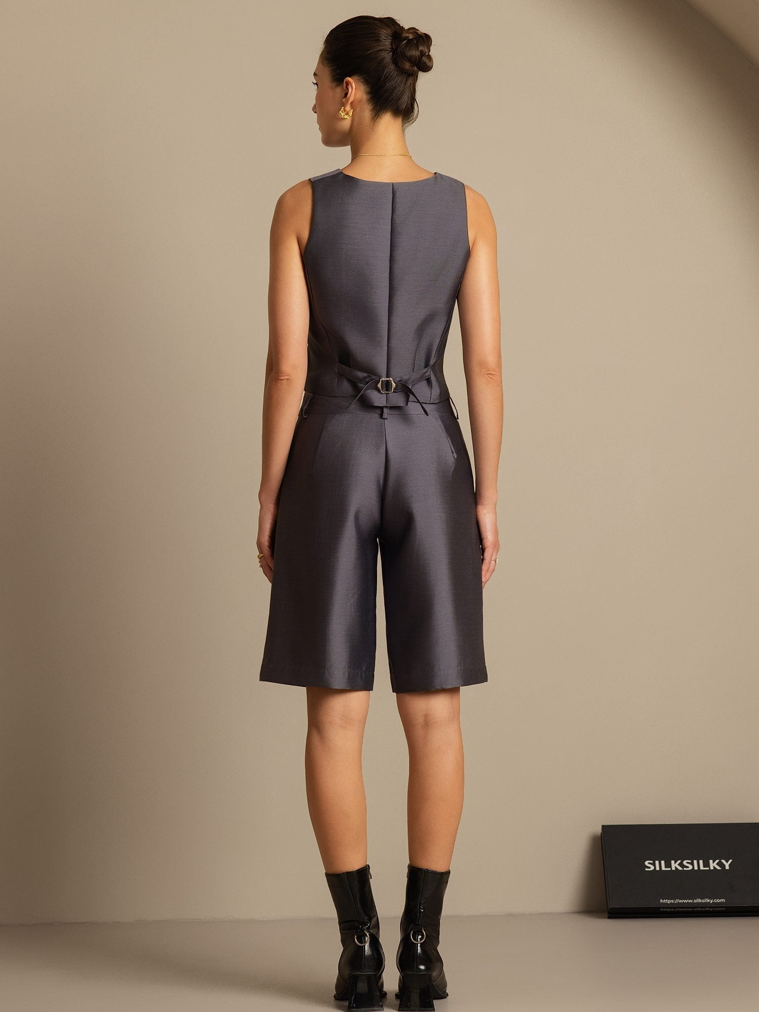 [رمادي] SilkSilky-SA 32Momme الحرير رقبة على شكل حرف V سترة نسائية 002,