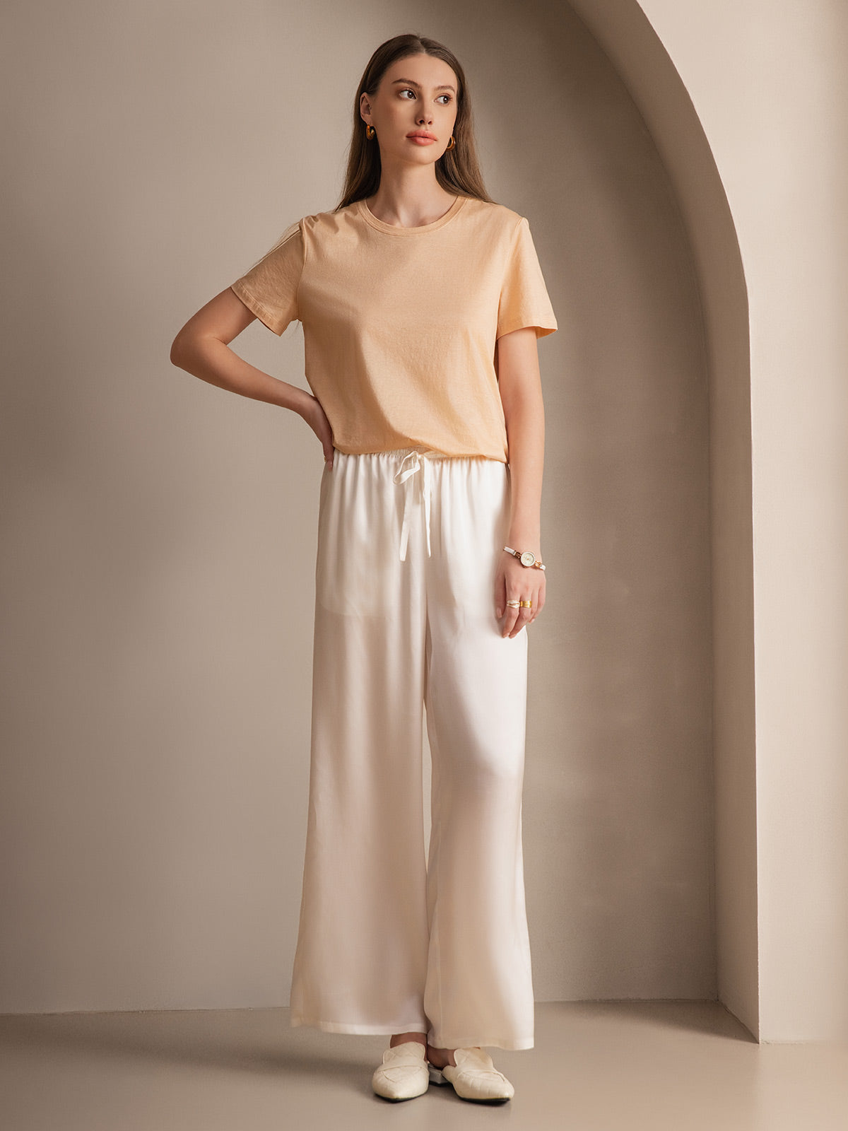 [أبيض] SilkSilky-SA الحرير الخالص Womens Pants 003