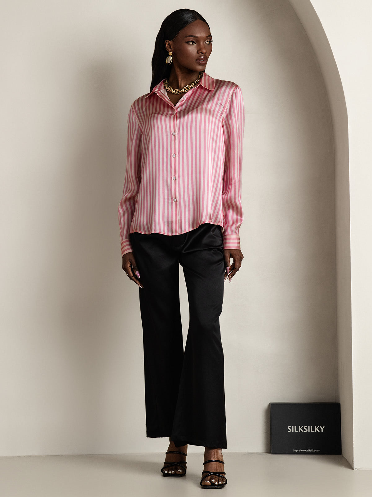 [لون القرنفل] SilkSilky-SA الحرير Lapel Collar بلايز نسائية 008