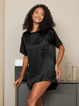 [أسود] SilkSilky-SA Short Sleeve Round Neck طقم بيجامة نسائي 001