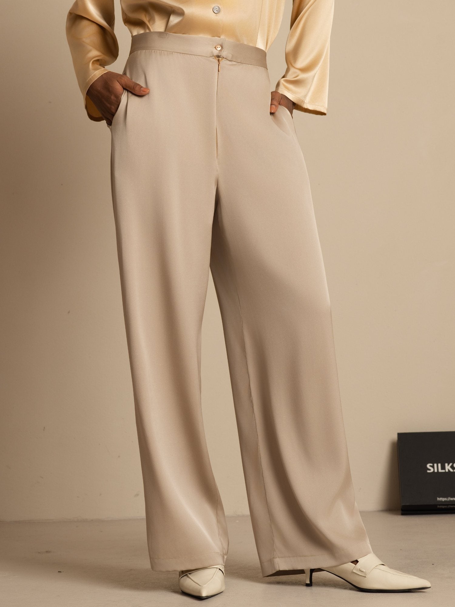 [تان (بني فاتح)] SilkSilky-SA 19Momme الحرير Womens Pants 001