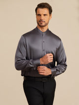 [الرمادي الداكن] SilkSilky-SA Long Sleeve Stand Collar قميص رجالي 003