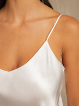 [أبيض] SilkSilky-SA Sleeveless V Neck مجموعة قميص قصير 008