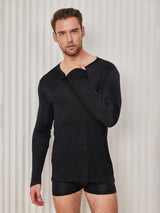 [أسود] SilkSilky-SA Long Sleeve Round Neck تي شيرت رجالي 005