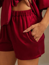 [خمر] SilkSilky-SA 19Momme نصف الأكمام طوق ذو فتحة طقم بيجامة نسائي 005