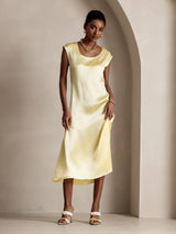 [أصفر فاتح] SilkSilky-SA Cap Sleeve فساتين نسائية 005