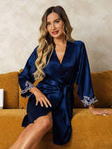 [أزرق غامق] SilkSilky-SA 3/4 Sleeve رداء حمام نسائي 004