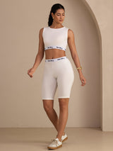 [أبيض] SilkSilky-SA Sleeveless Crew Neck Women's Outfit Sets 007