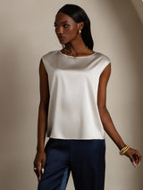 [رمادي فاتح] SilkSilky-SA Cap Sleeve Round Neck تي شيرت نسائية 004