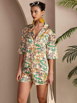 [تمساح رملي] SilkSilky-SA Half Sleeve Lapel Collar طقم بيجامة نسائي 004