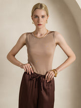 [قهوة] SilkSilky-SA Sleeveless Round Neck تي شيرت نسائية 007