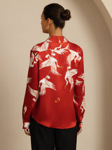 [خمر] SilkSilky-SA Long Sleeve Lapel Collar بلايز نسائية 002