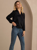 [أسود] SilkSilky-SA Long Sleeve Blouse 004