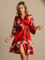 [احمر غامق] SilkSilky-SA 3/4 Sleeve رداء حمام نسائي 003