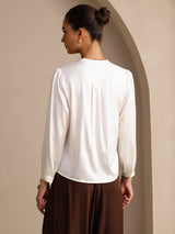 [أبيض] SilkSilky-SA Long Sleeve Blouse 002