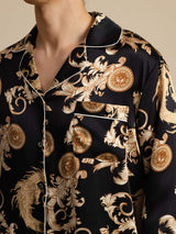 [التنين الأسود] SilkSilky-SA Long Sleeve Lapel Collar بيجامة رجالية 004