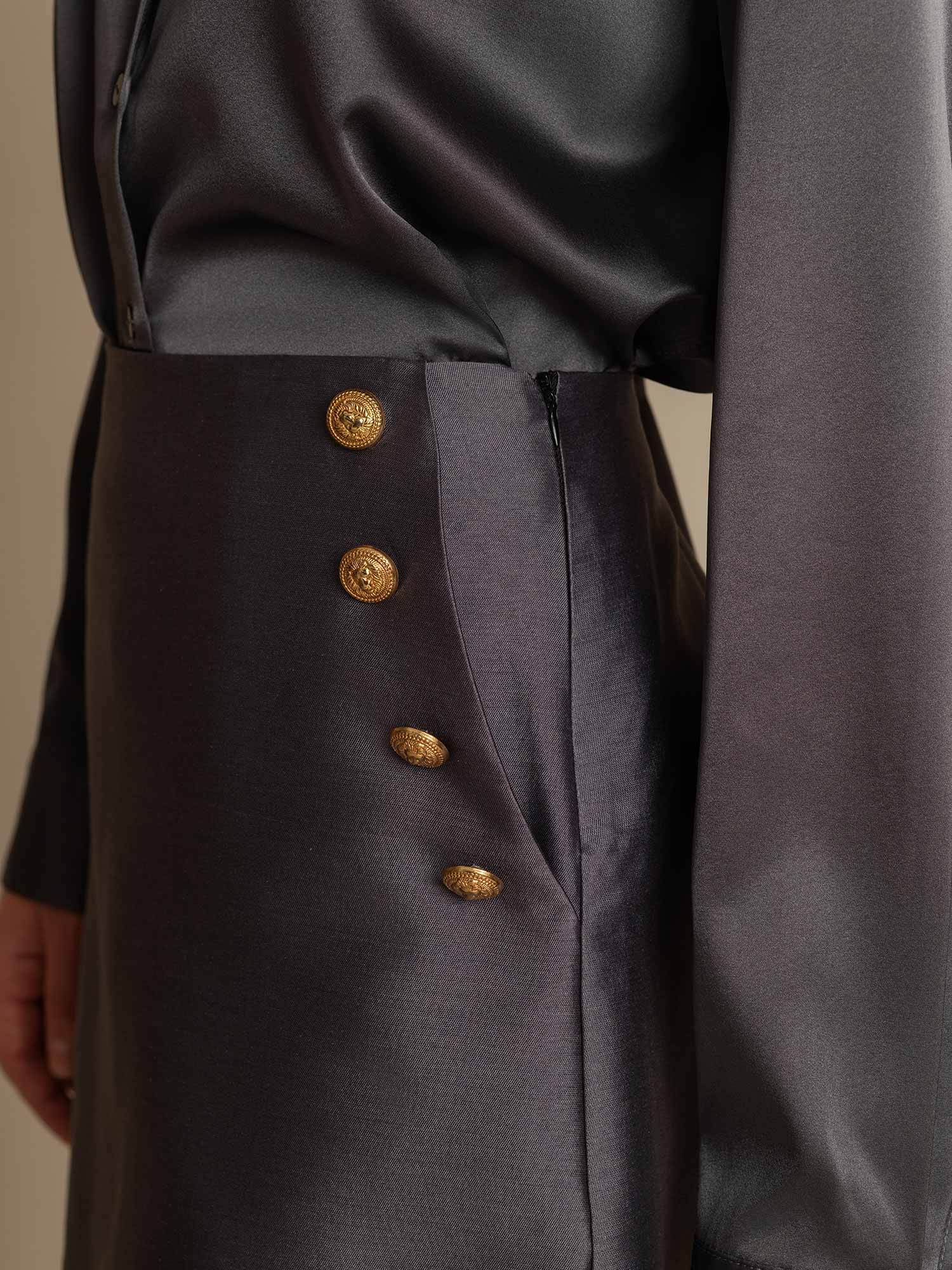 [رمادي] SilkSilky-SA 32Momme الحرير Skirt 004,