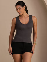 [رمادي] SilkSilky-SA Sleeveless Deep V Neck كامي 001