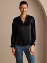 [أسود] SilkSilky-SA Long Sleeve Split بلوزات نسائية 001