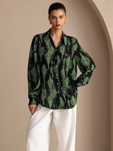 [طحلب أسود] SilkSilky-SA Long Sleeve Lapel Collar بلوزة 001