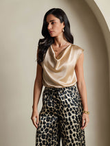 [شامبانيا] SilkSilky-SA Cap Sleeve Cowl Neck تي شيرت نسائية 006