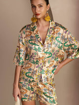 [تمساح رملي] SilkSilky-SA Short Sleeve Notch Collar طقم بيجامة نسائي 005