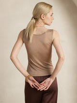 [قهوة] SilkSilky-SA Sleeveless Round Neck تي شيرت نسائية 002