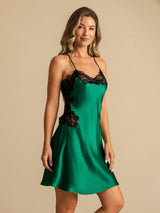 [أخضر غامق] SilkSilky-SA Sleeveless V Neck باس النوم 003