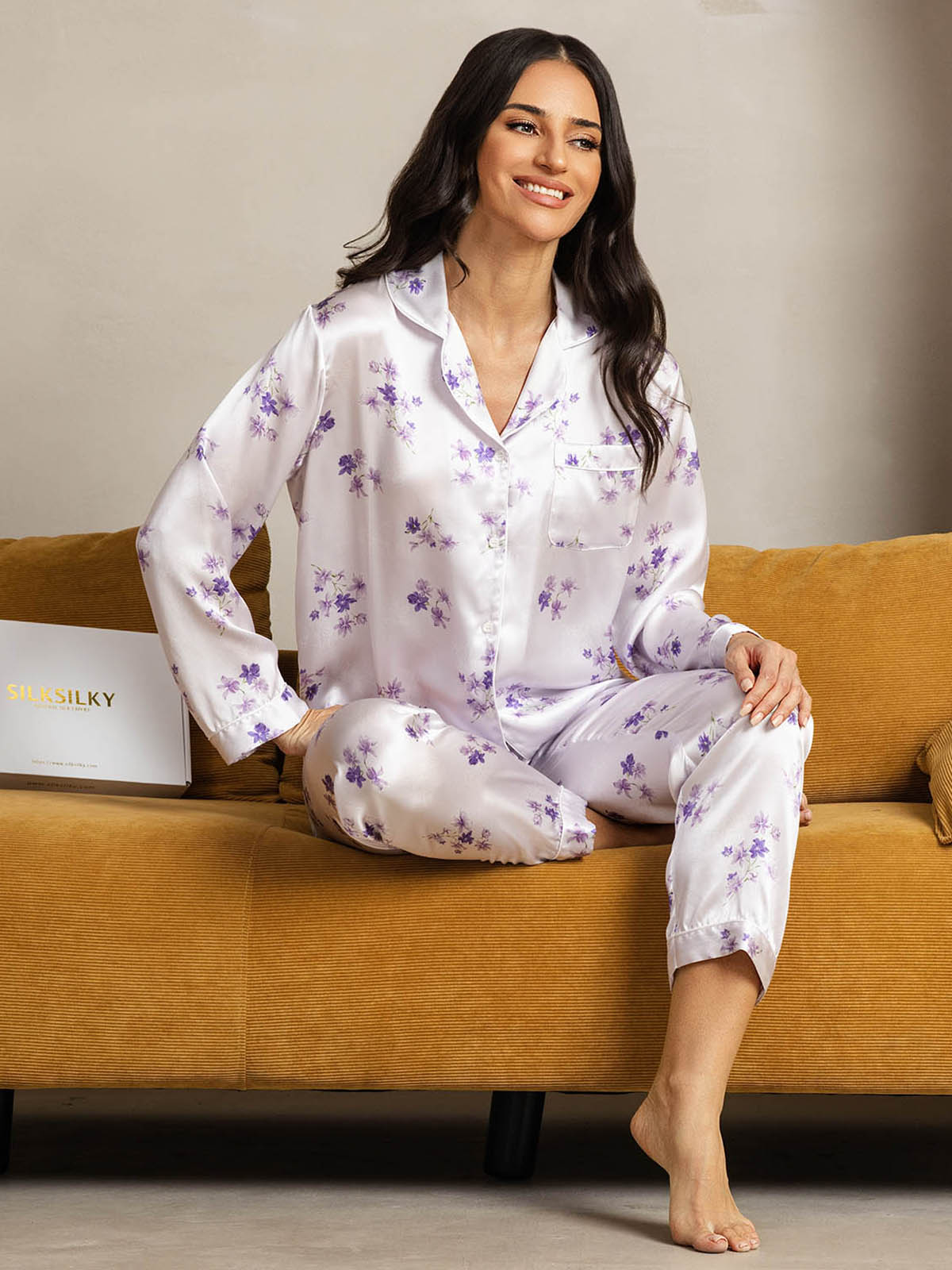 [تفتح الليلك] SilkSilky-SA الحرير الخالص Womens Pajamas 003
