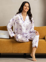 [تفتح الليلك] SilkSilky-SA الحرير الخالص Notch Collar طقم بيجامة نسائي 001,