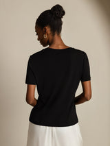 [أسود] SilkSilky-SA Short Sleeve V Neck تي شيرت نسائية 002